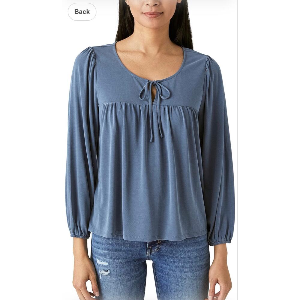 Lucky Brand Boho Sandwash XL Tops 2 Items Blue Black Relaxed Fit Blouson Sleeves - Picture 12 of 12